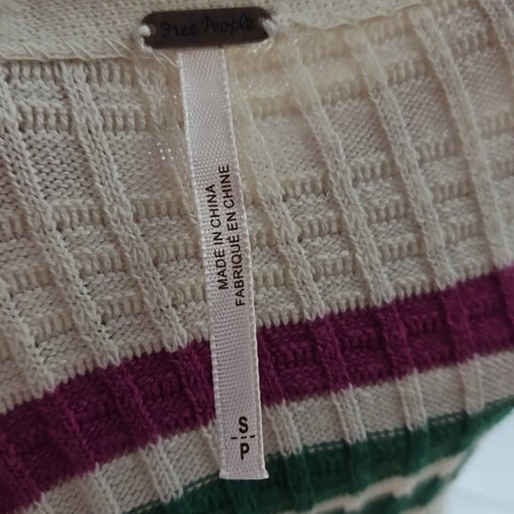 FREE PEOPLE Striped Ivory V Neck Gidget Sweater Dress Green Purple Size Small - Picture 11 of 13